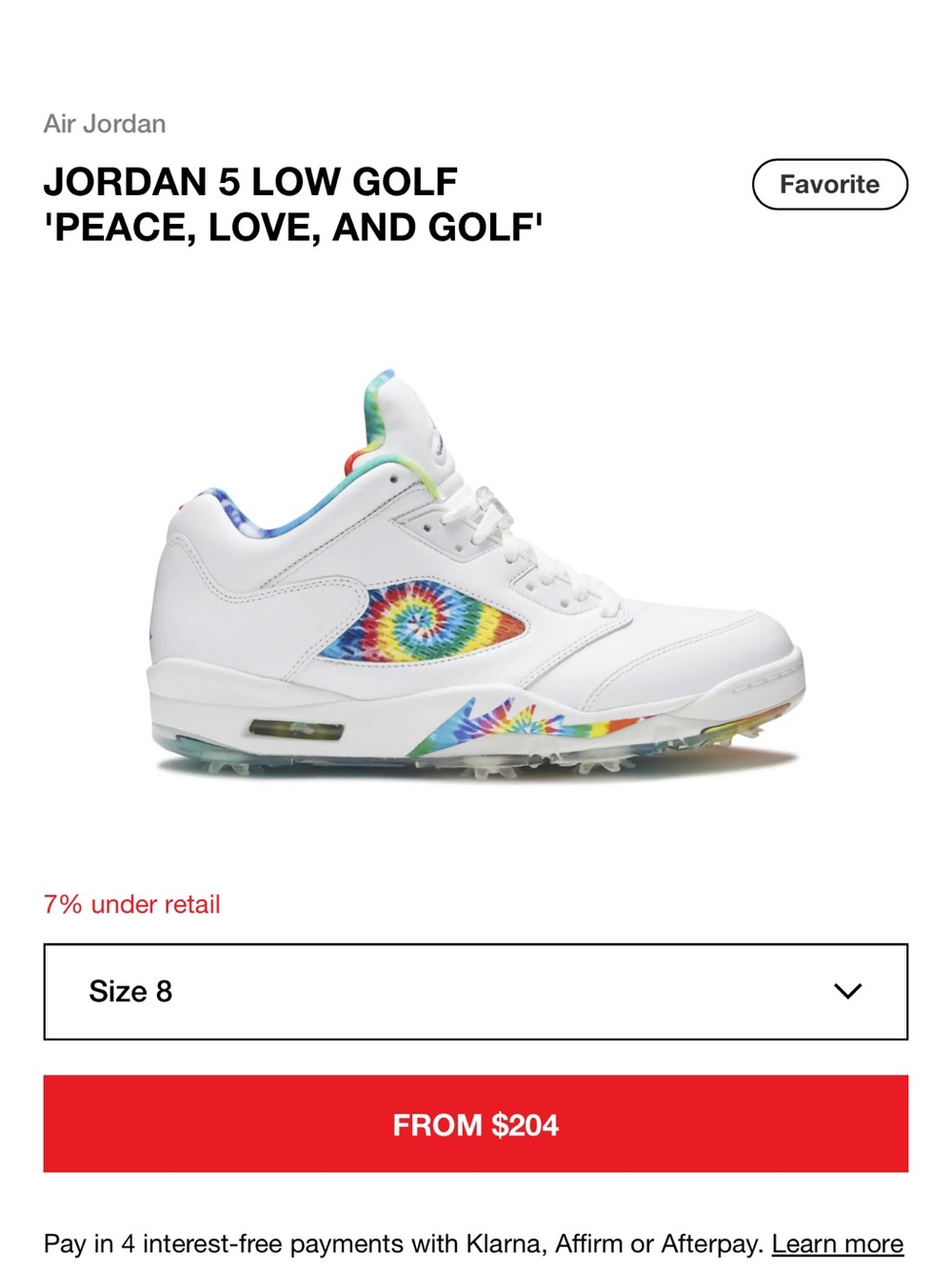Jordan 5 Low Golf - Peace, Love (Tie-Dye) CW4205-100 Size 8